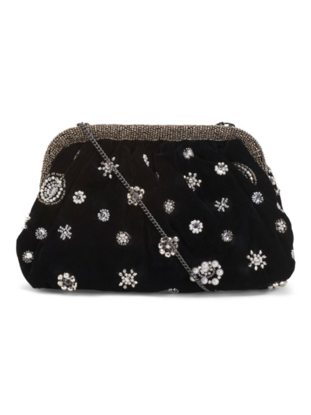 MADE IN INDIA Velvet Round Motif Embellished Clutch